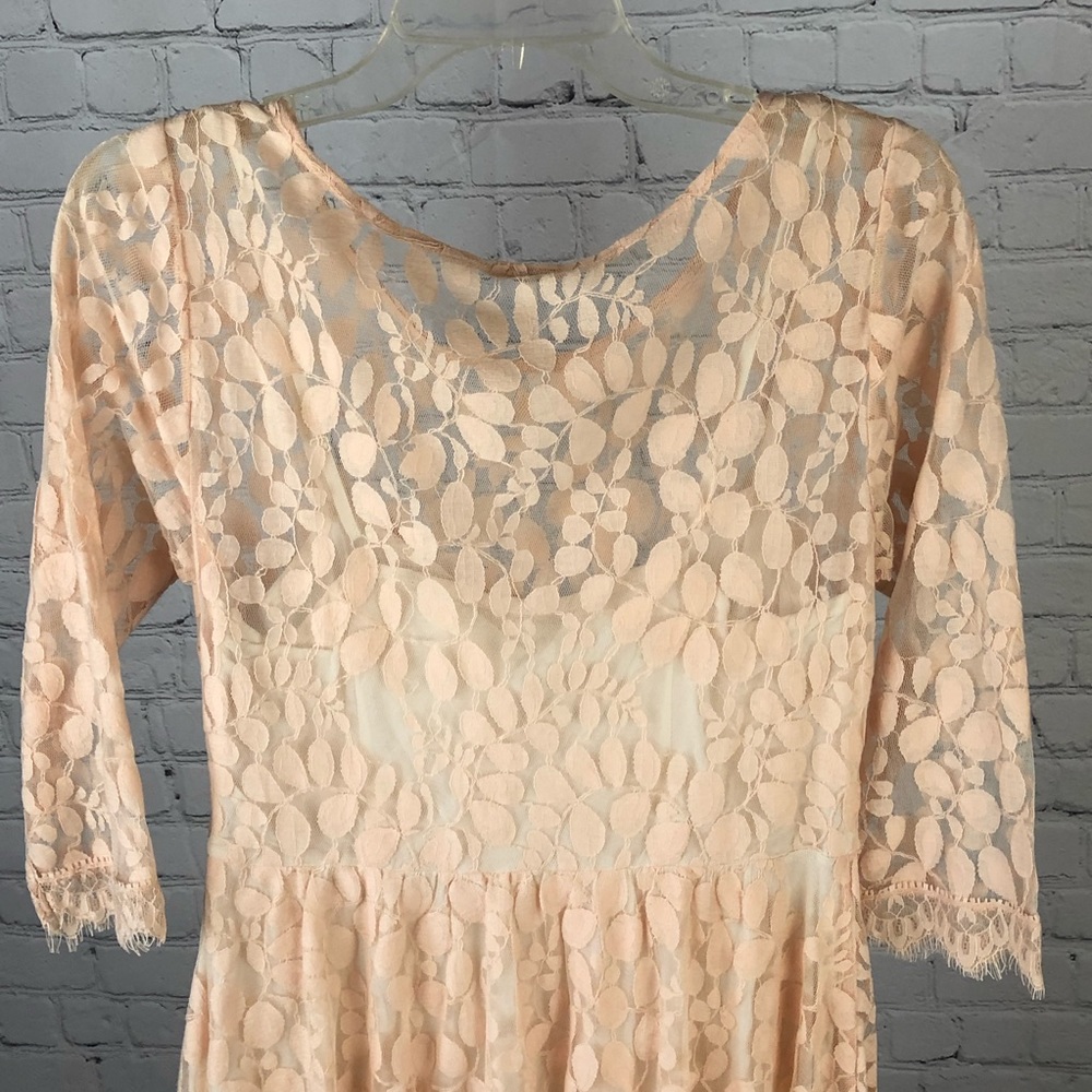 DRESS - Free People peachy blush lace overlay asymmetrical pullover dress. - Picture 7 of 16